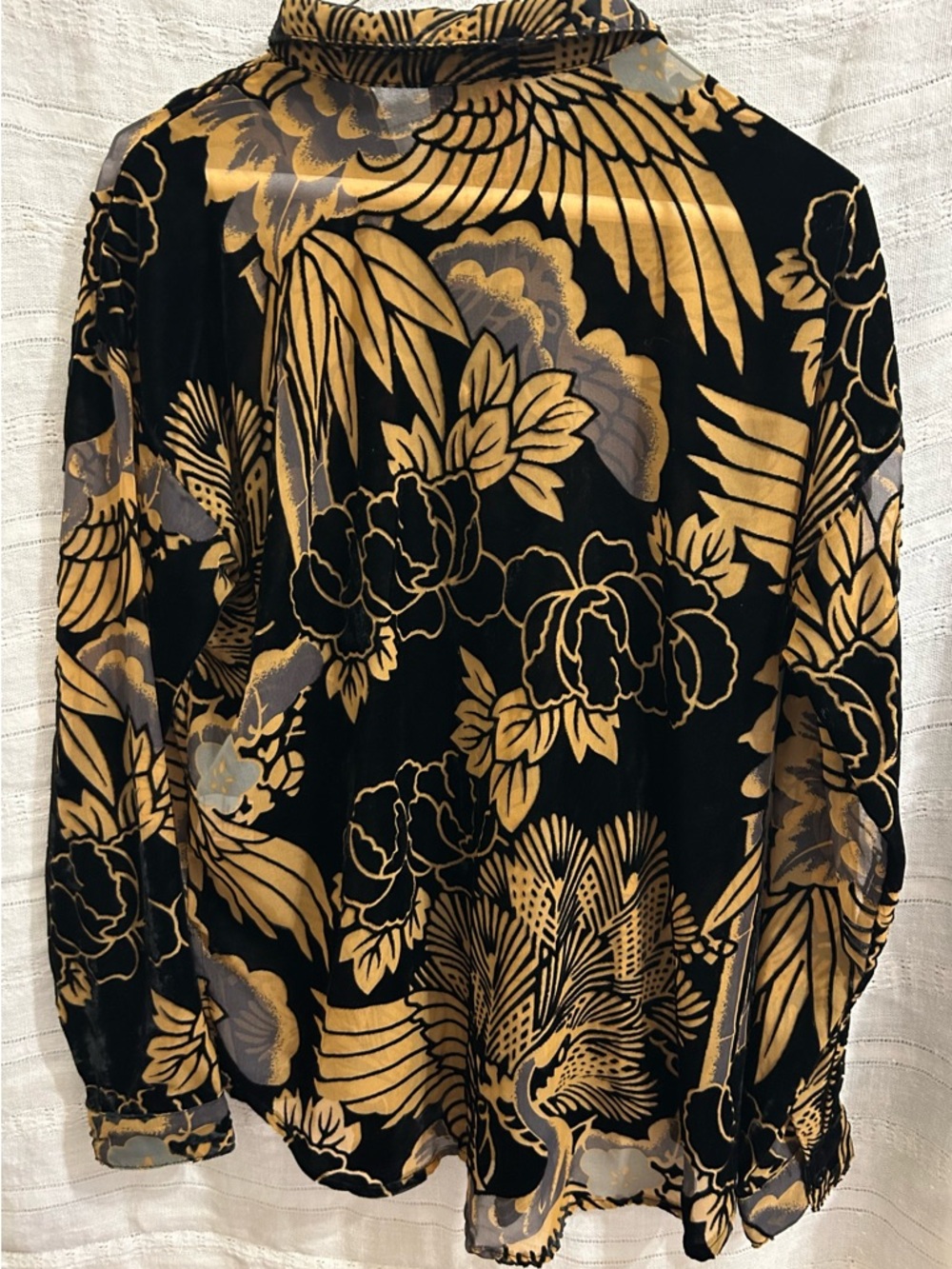 Johnny Was Black and Gold Velvet Paisley Embroidered Label Shirt - Picture 6 of 6